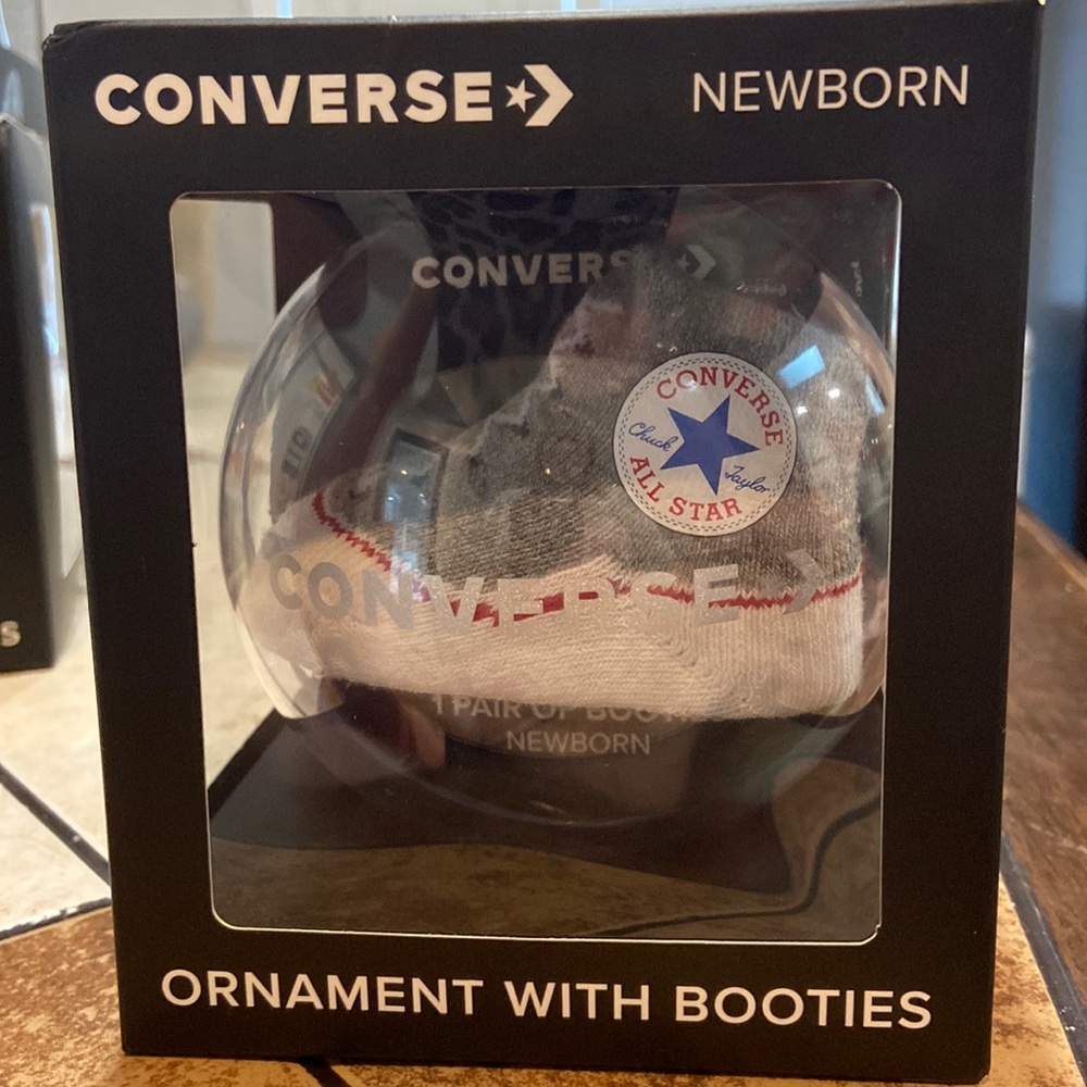 Converse Christmas Ornament with Newborn Booties Gray